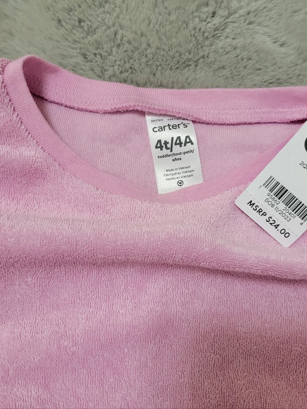 Nwt Carters Girls Pink Terry Top